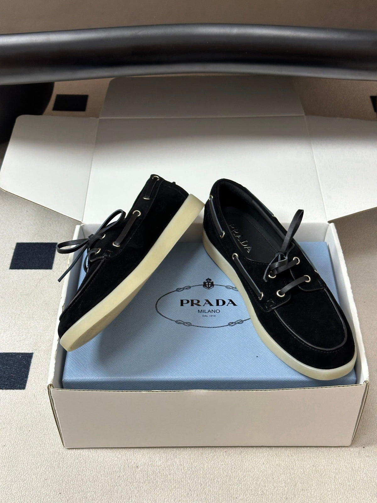 Prada 2026 Lace Up Boat Shoes Suede 151260