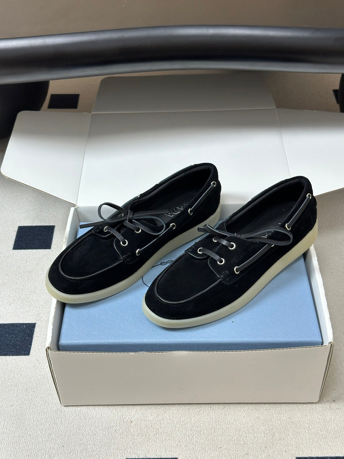 Prada 2026 Lace Up Boat Shoes Suede 151260