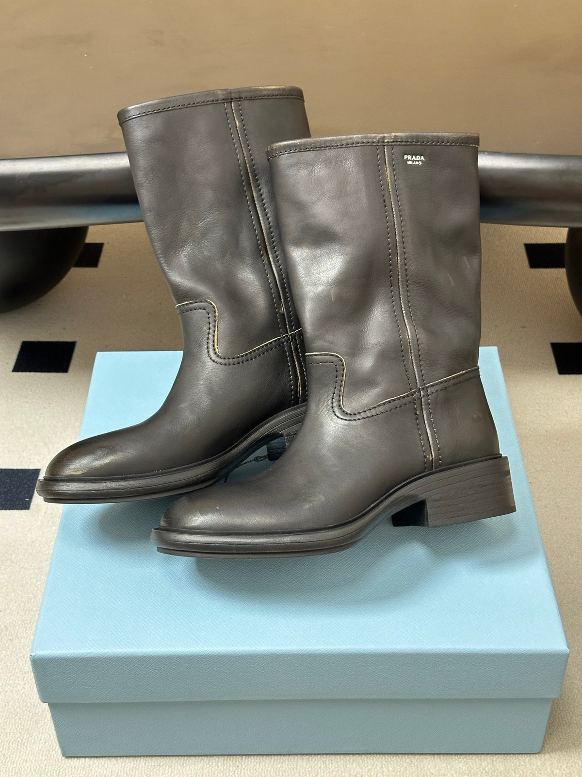 Prada 2026 Vintage-Effect Boots 40mm Calfskin 151275