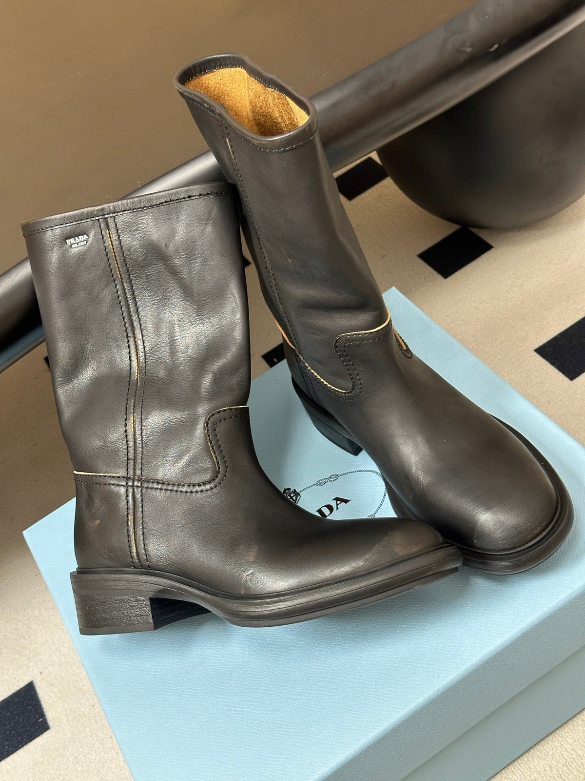 Prada 2026 Vintage-Effect Boots 40mm Calfskin 151275