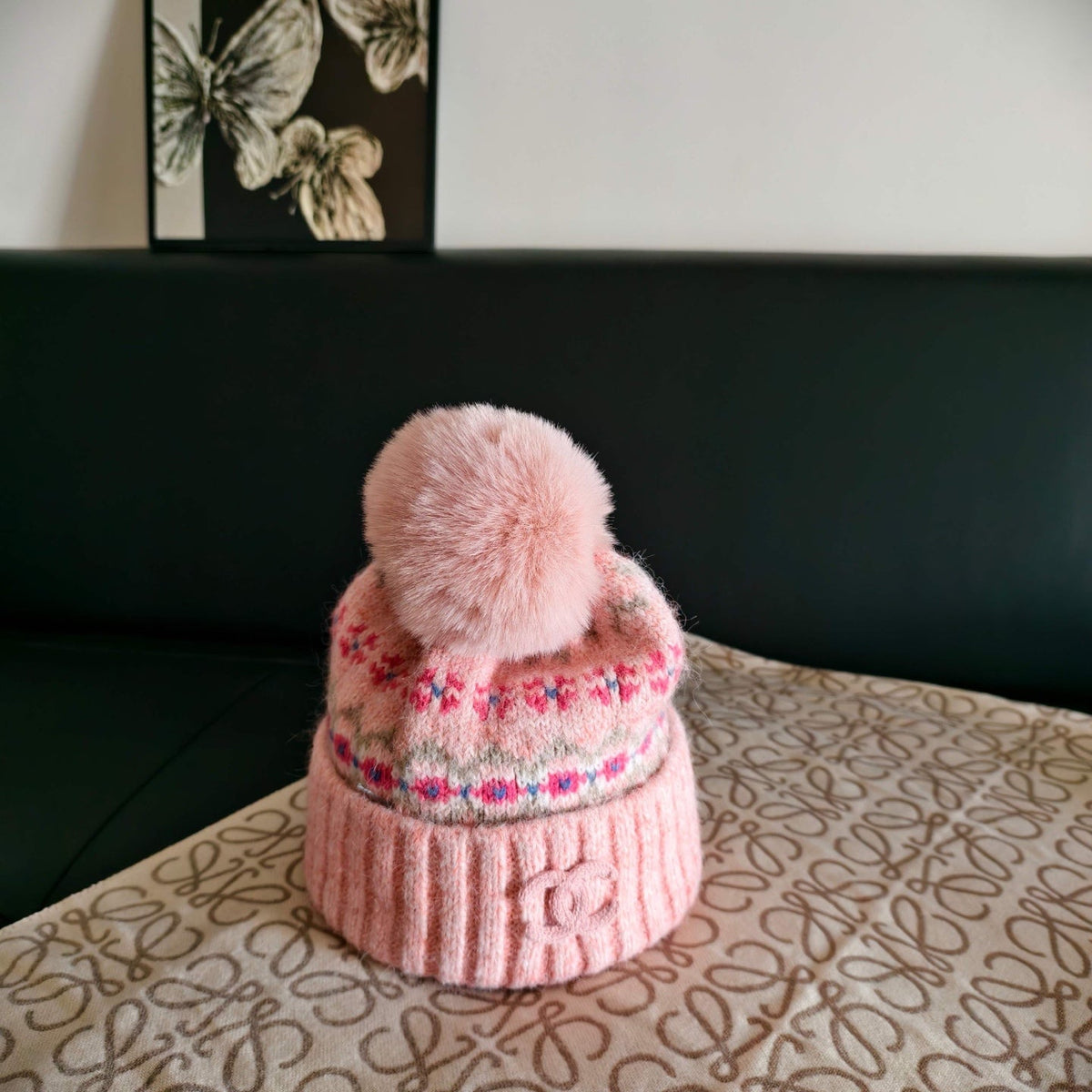 Chanel Wool Pom-Pom Beanie Hat 515632