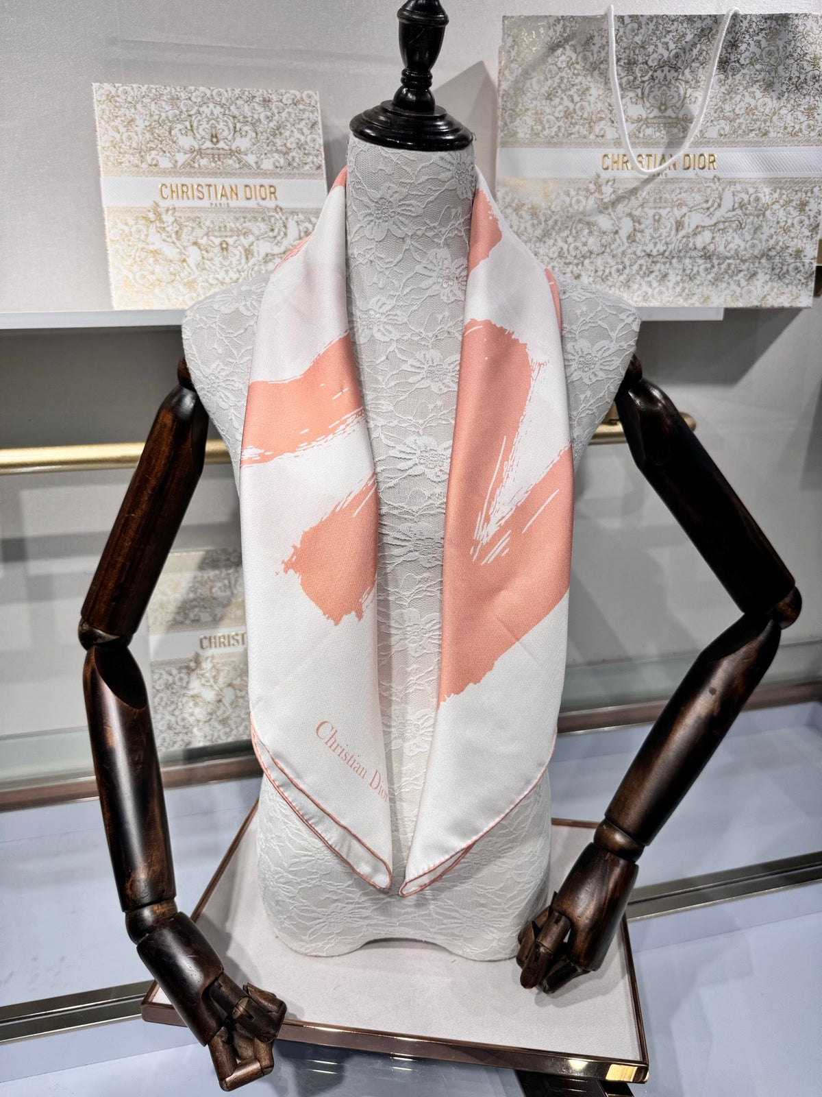 Dior 2026 Scarf 90cm White Pink Silk 187337