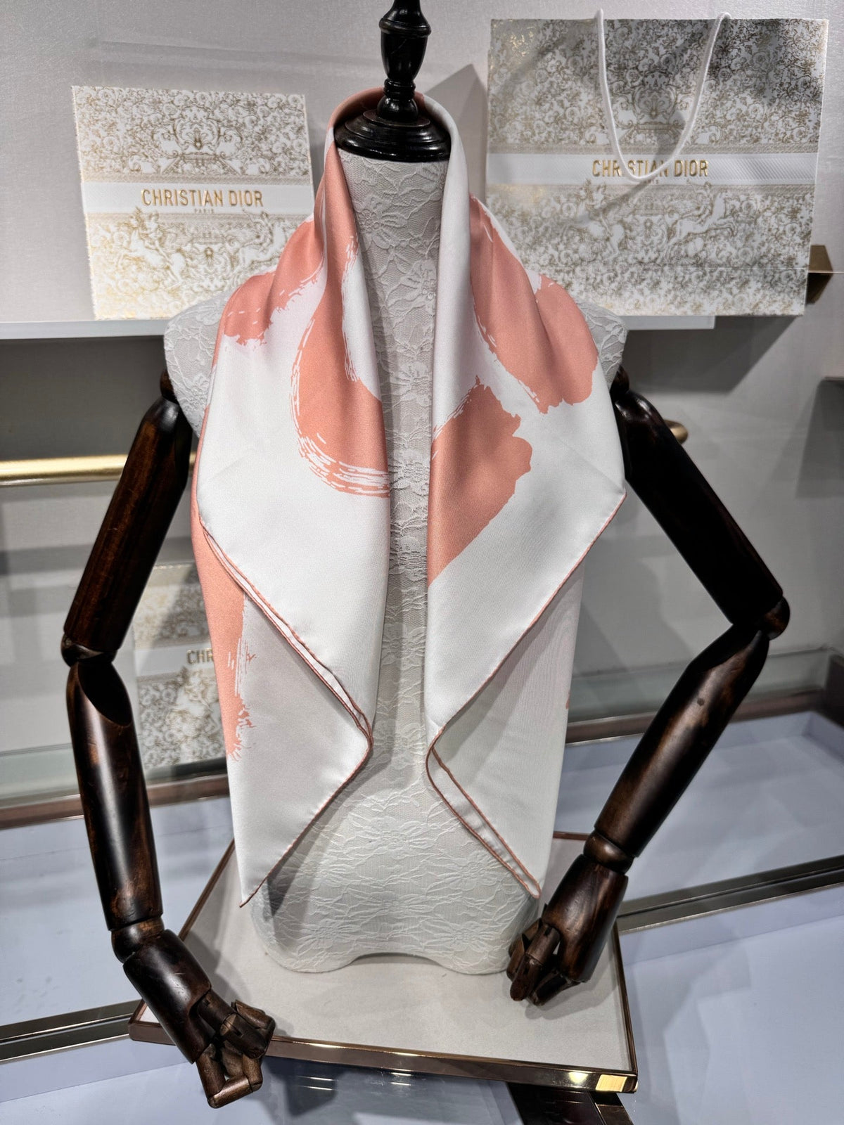 Dior 2026 Scarf 90cm White Pink Silk 187337
