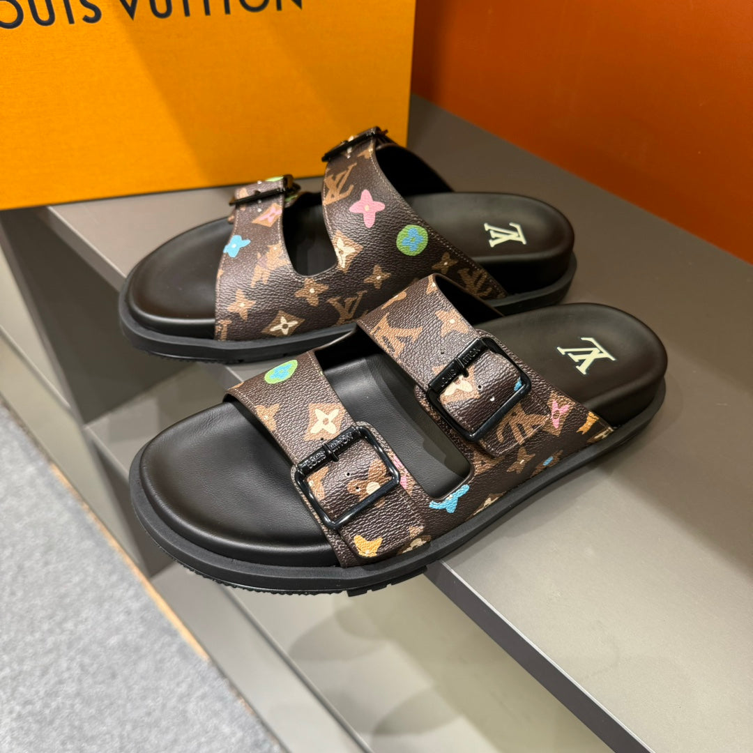 LV DAD SANDAL CHOCOLATE BROWN MONOGRAM CALFSKIN