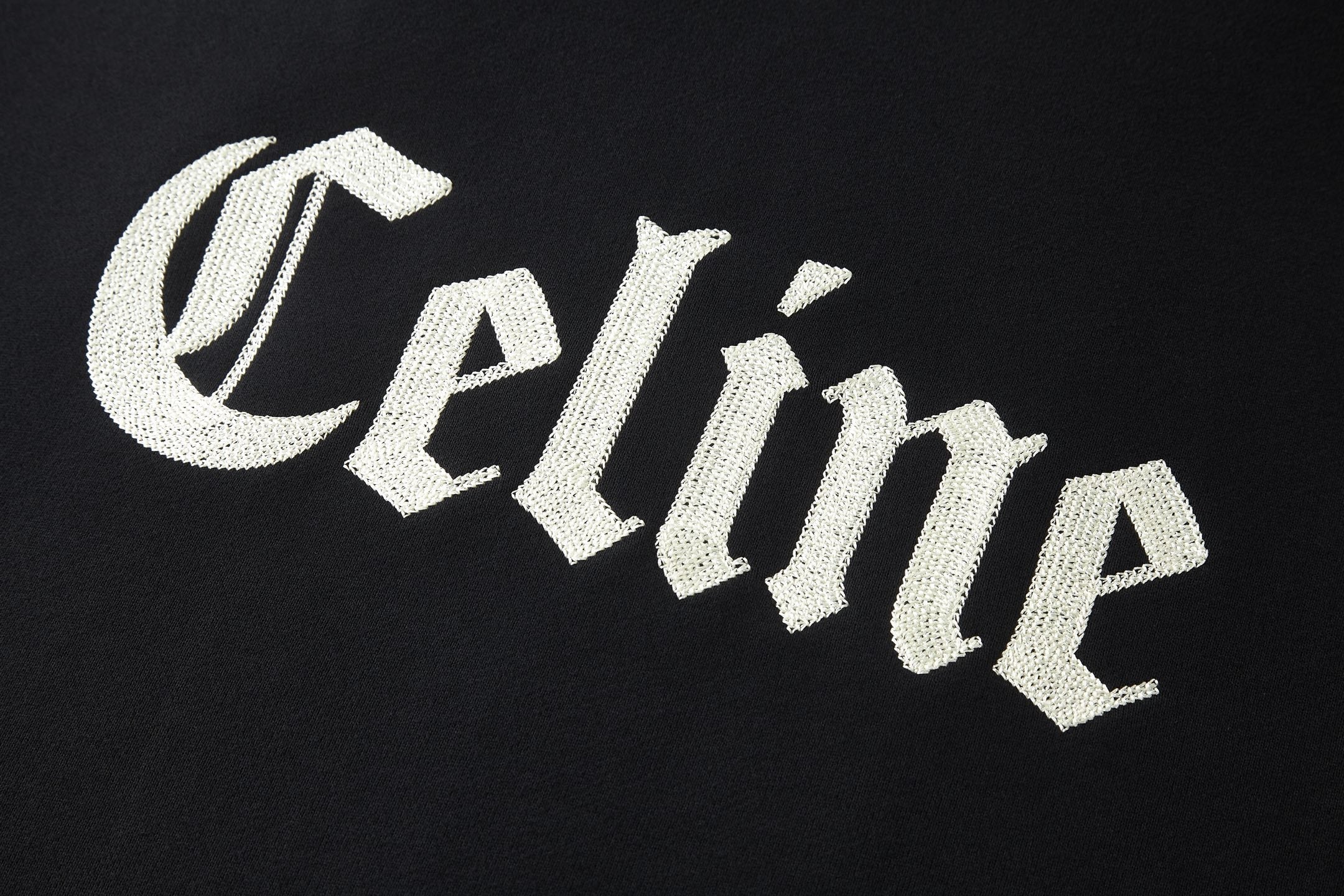 Celine Embroidered Hoodie Zip-up Jacket Black White Cotton