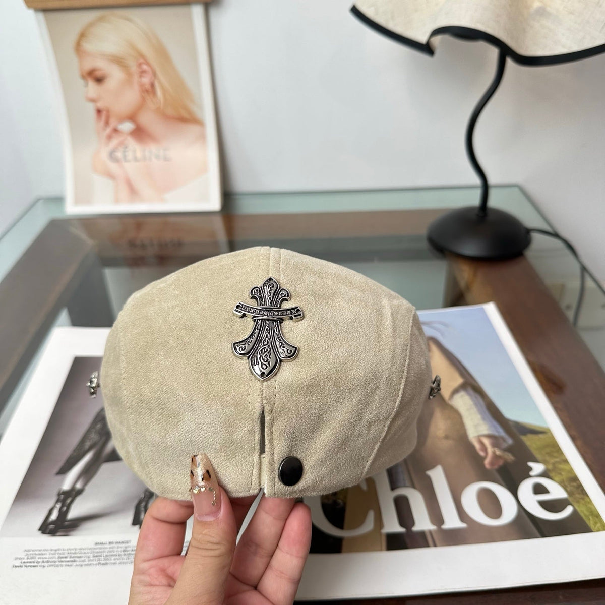 Chrome Hearts Suede Newsboy Hat 514962