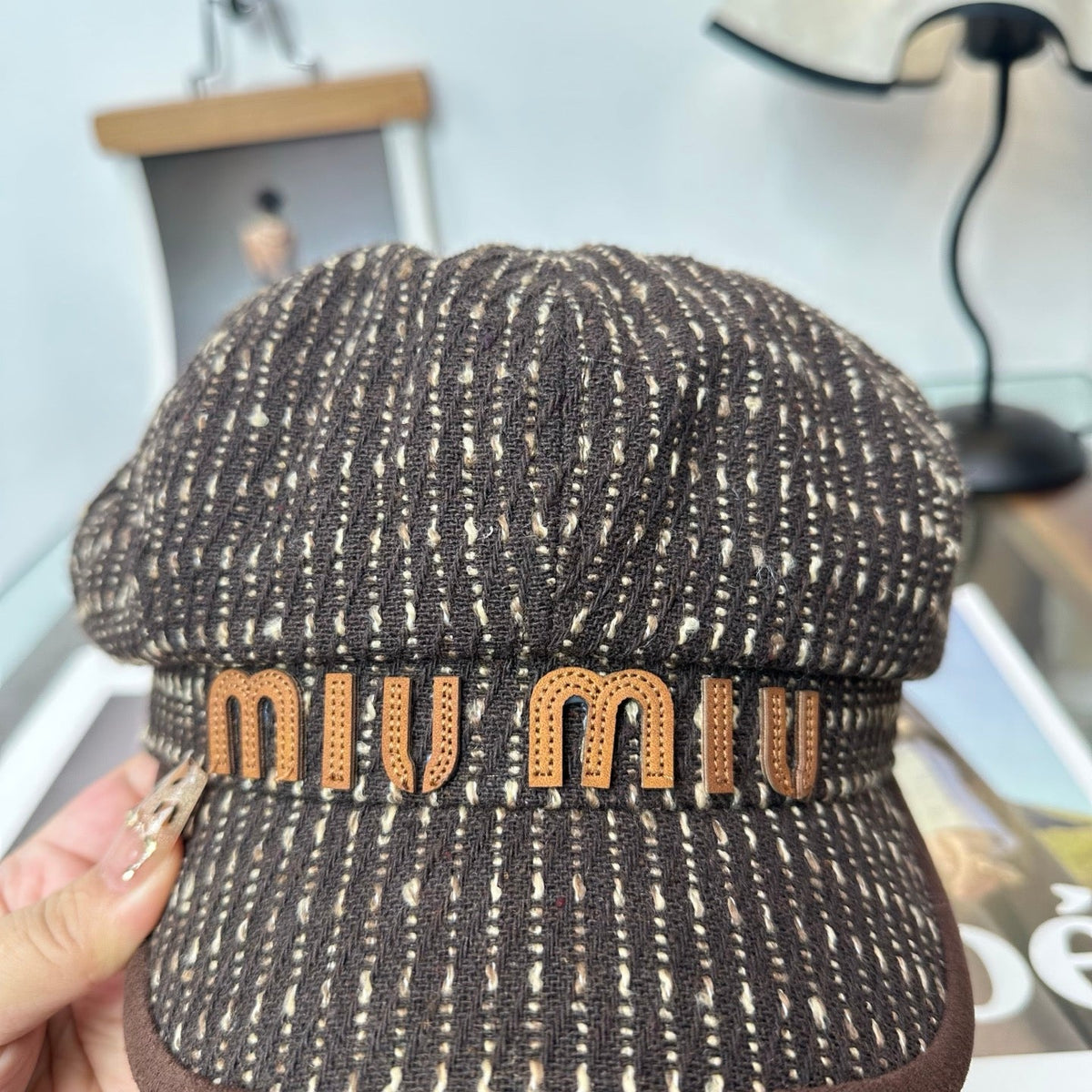 Miumiu Tweed Newsboy Cap Hat 497142