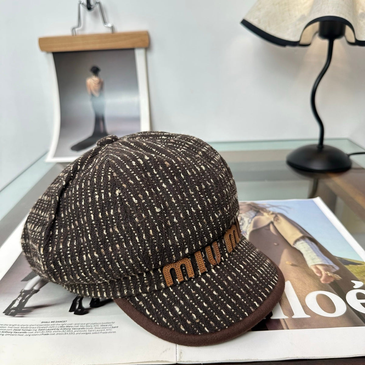 Miumiu Tweed Newsboy Cap Hat 497142