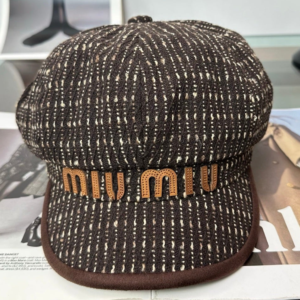 Miumiu Tweed Newsboy Cap Hat 497142