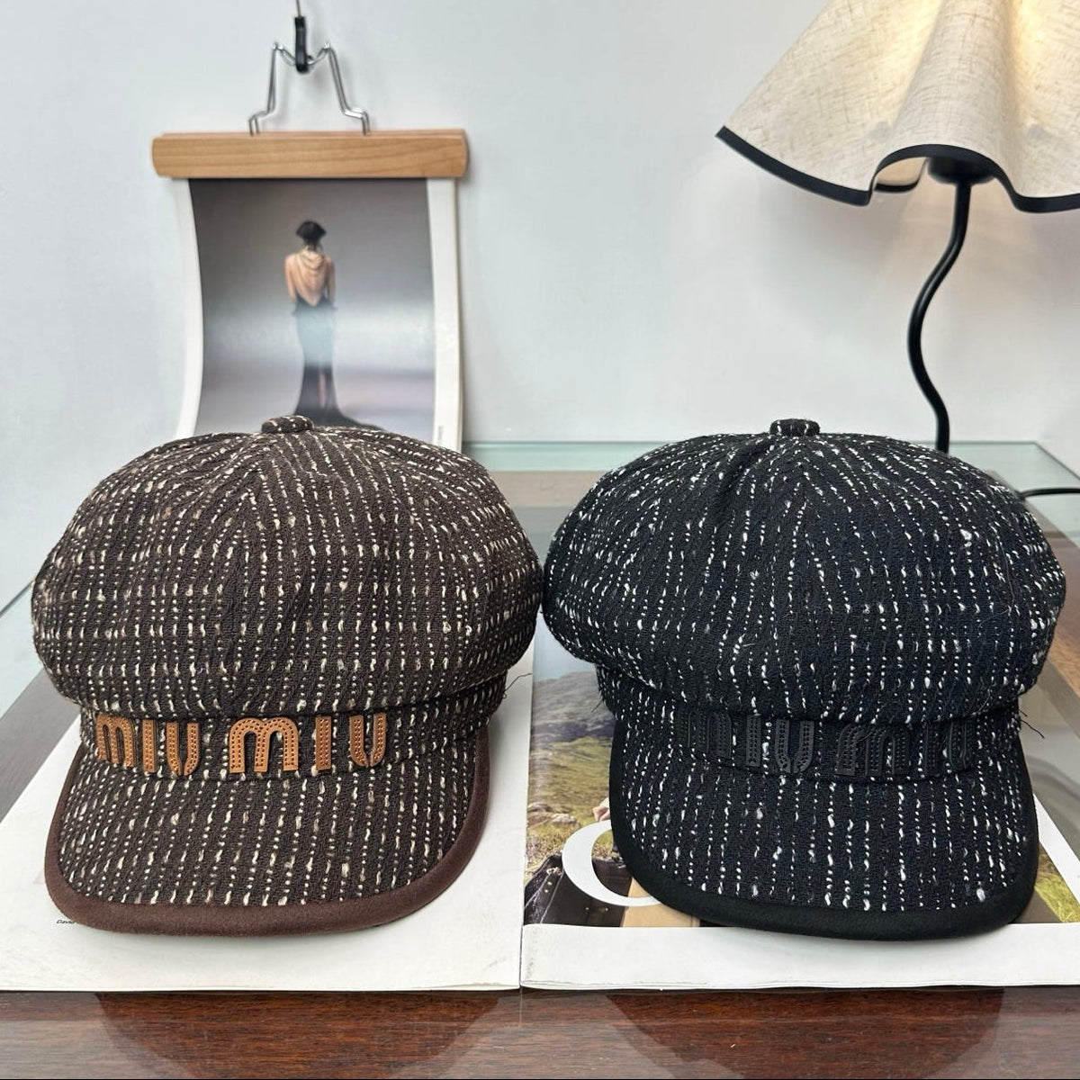 Miumiu Tweed Newsboy Cap Hat 497142