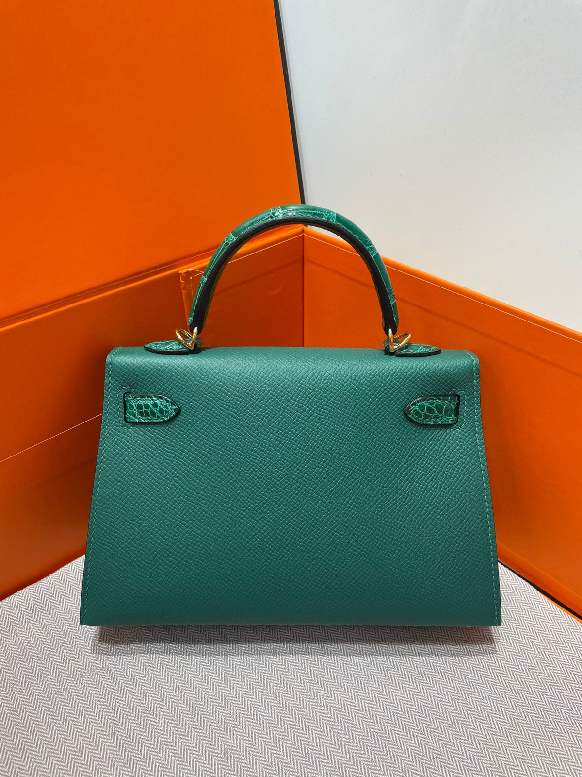 High-end Hermes 2026 Mini Kelly Bag 19cm Crocodile/Epsom Leather