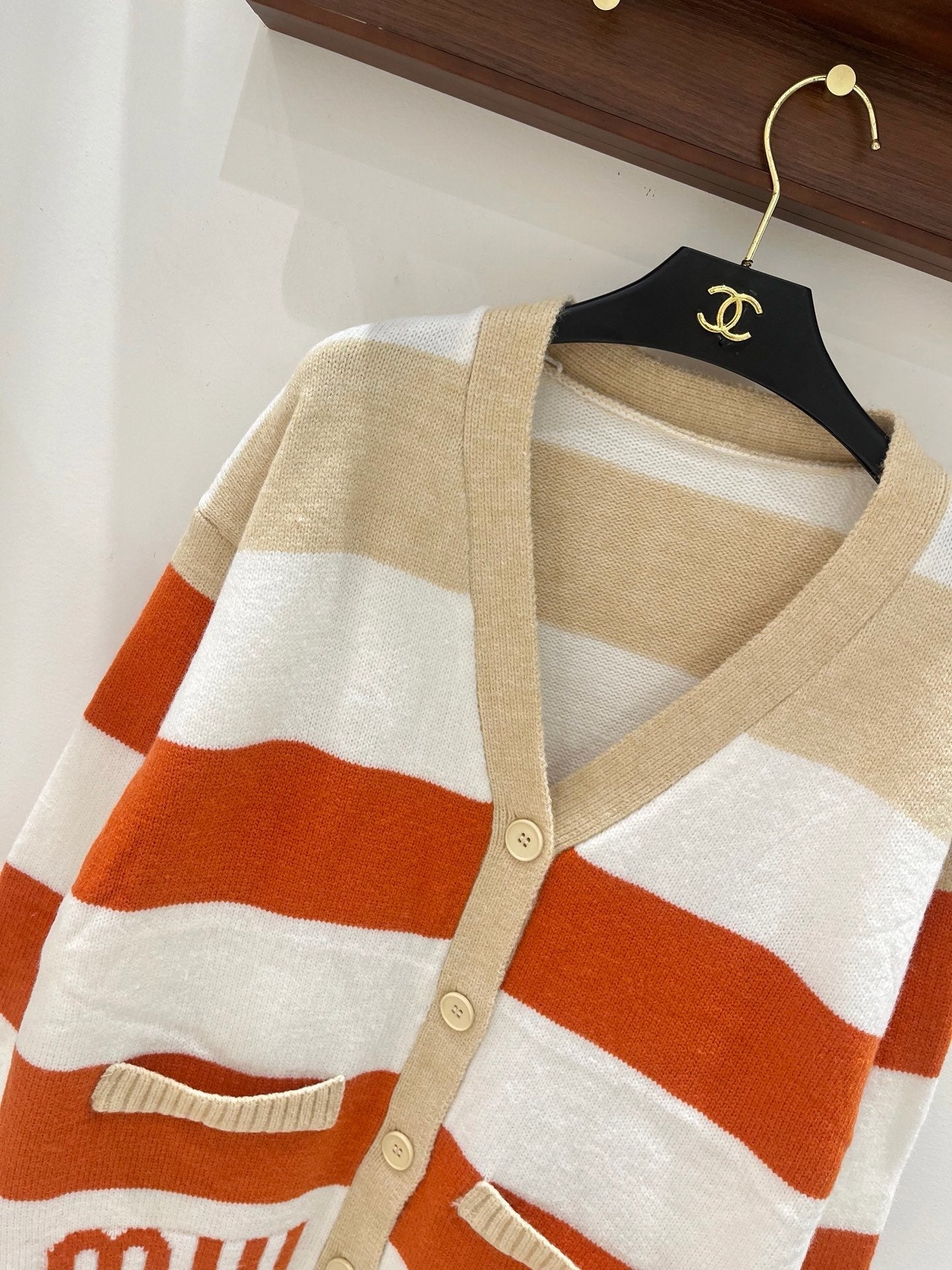 Miumiu 2026 Cardigan Orange Beige White Wool 244062
