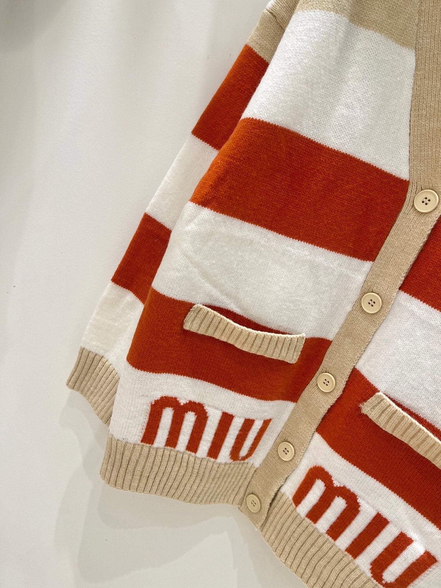 Miumiu 2026 Cardigan Orange Beige White Wool 244062