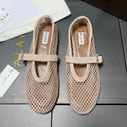 Alaia 2026 Laminated Fishnet Ballet Flats Beige Suede Mesh 361163