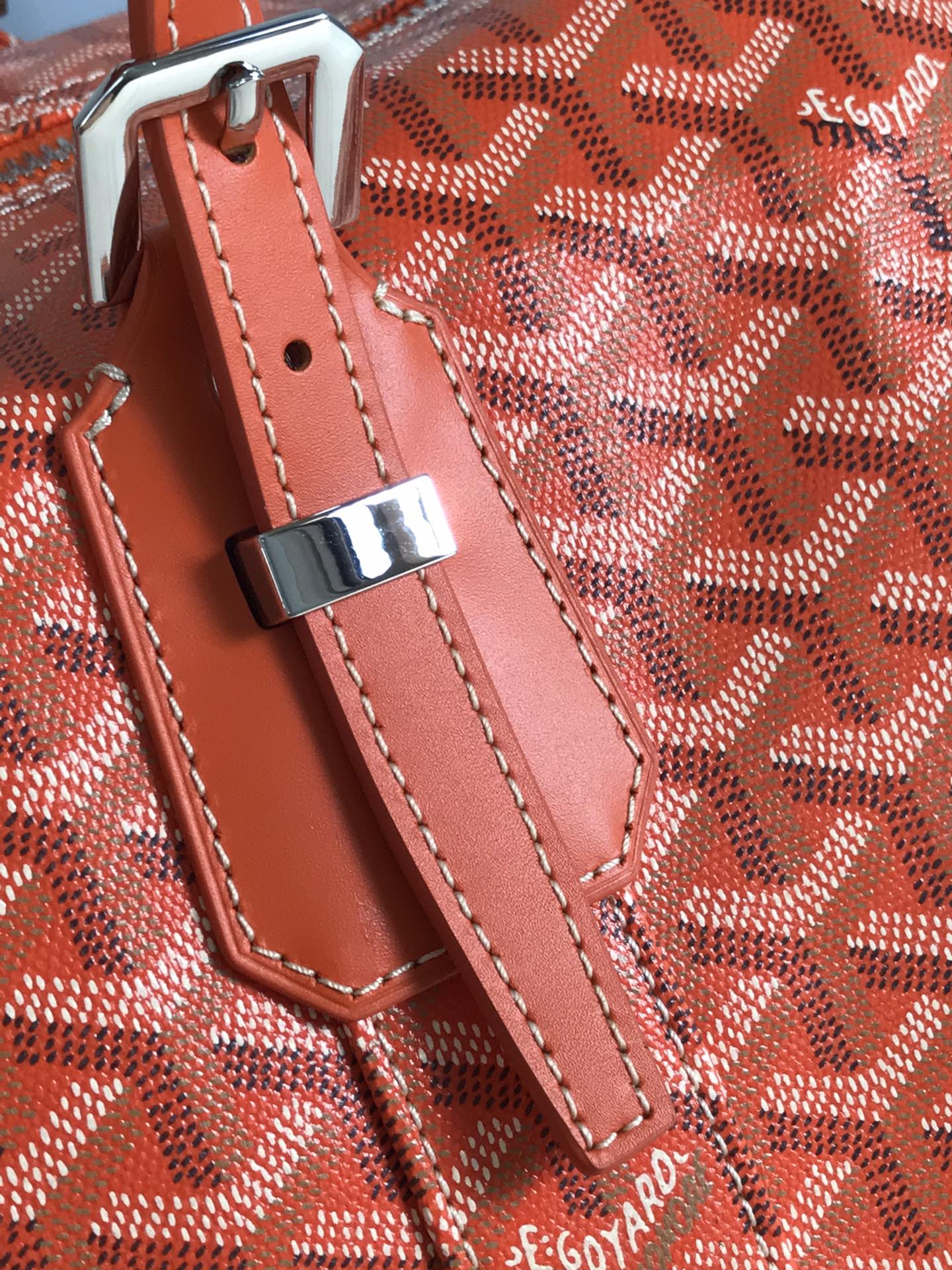 BOSTON 50 BAG IN ORANGE GOYARDINE CANVAS AND CALFSKIN TRIM