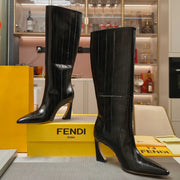 Fendi 25ss high-heeled boots black sheepskin 502718