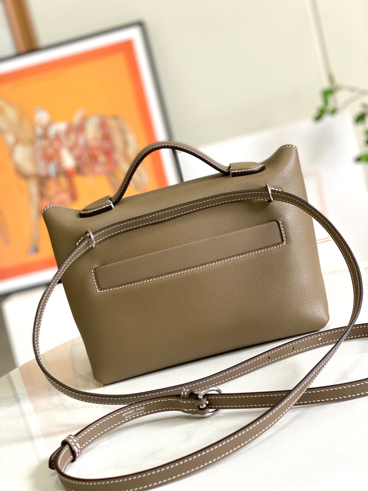 HM 24/24 Mini Bag 21cm Etoupe Evercolor Leather Silver Hardware