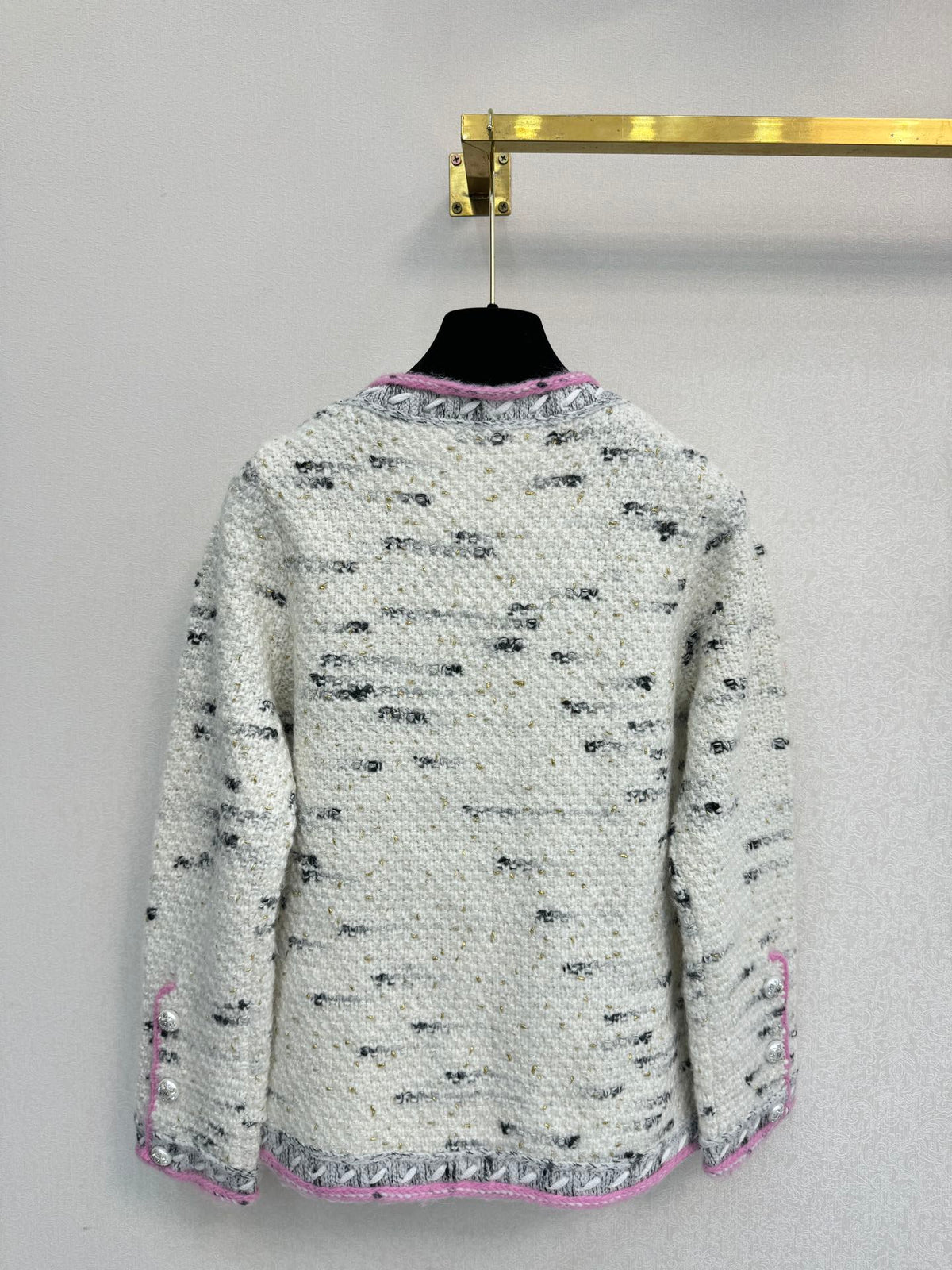 Chanel 2026 V-neck Cardigan Pink Mix White Wool 424707
