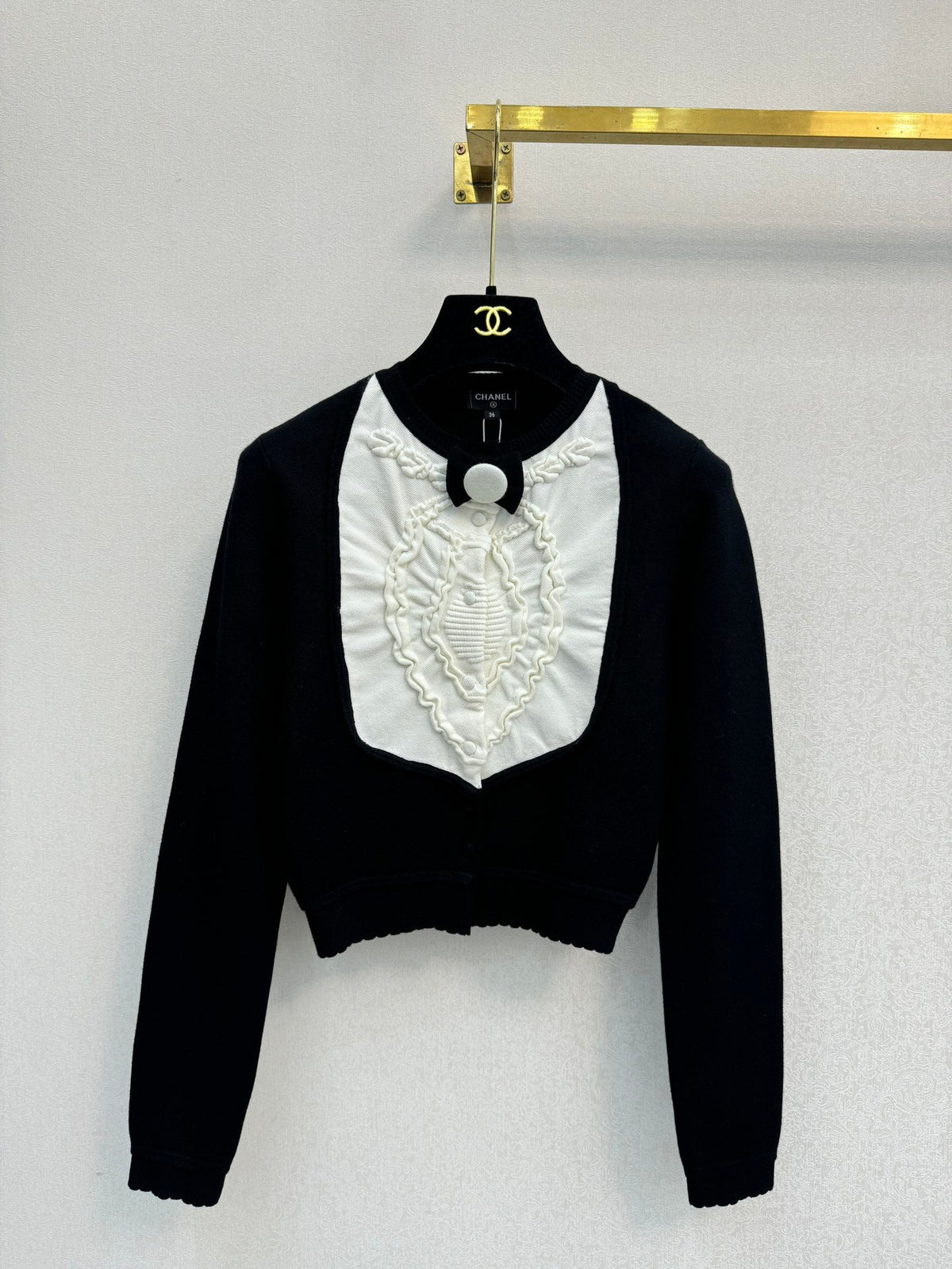 Chanel 2026 Button-down Cardigan Black Mix White Wool 424703