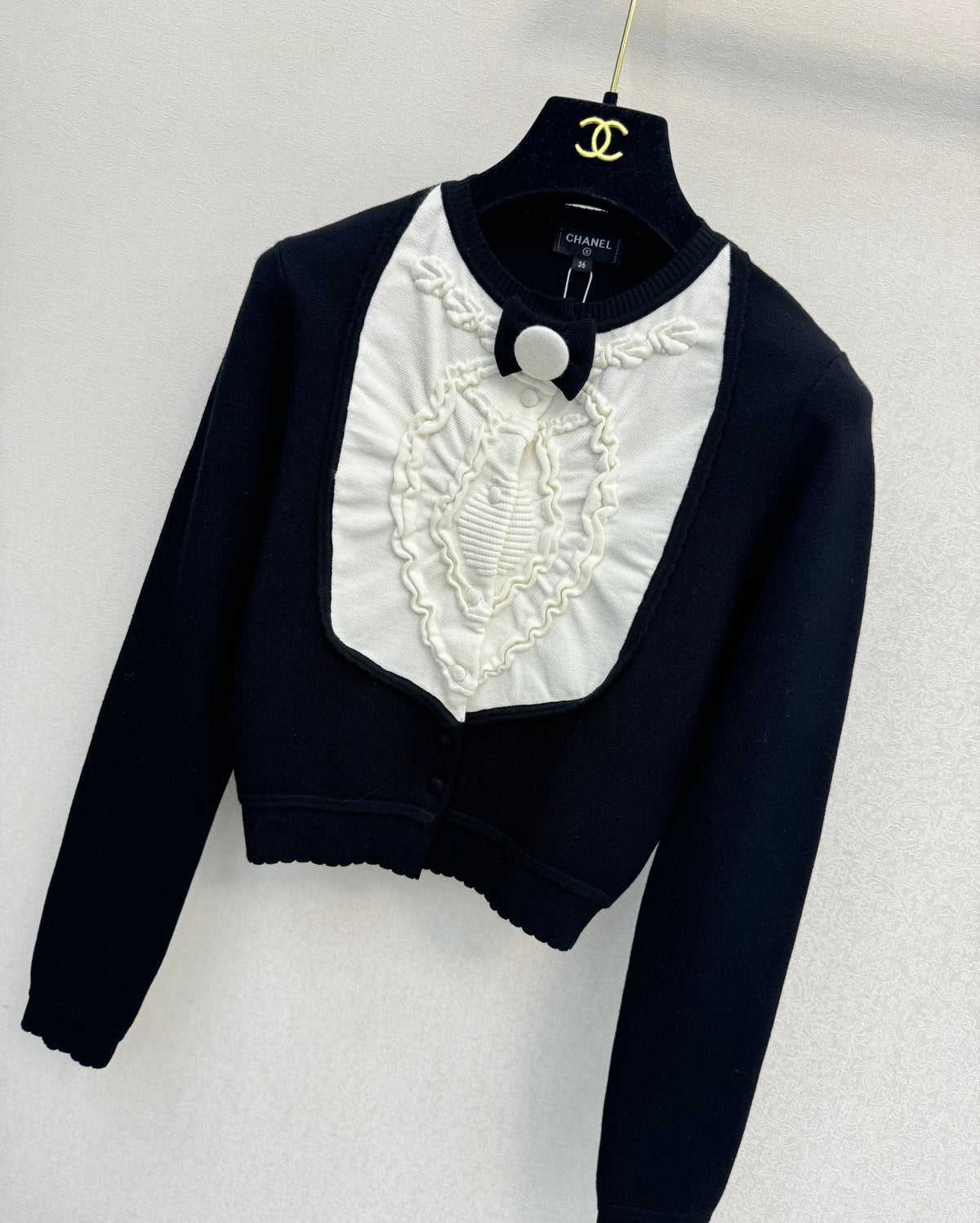 Chanel 2026 Button-down Cardigan Black Mix White Wool 424703