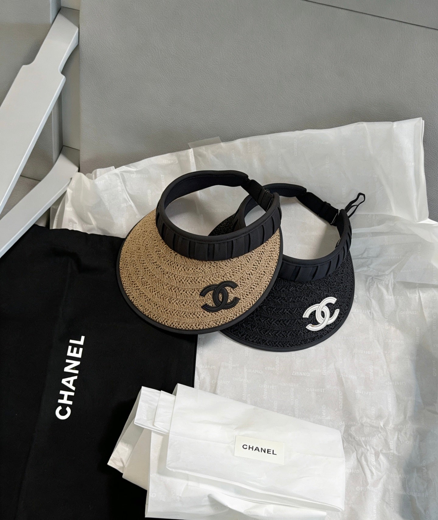 Chanel Straw Fabric Visor Cap 212940