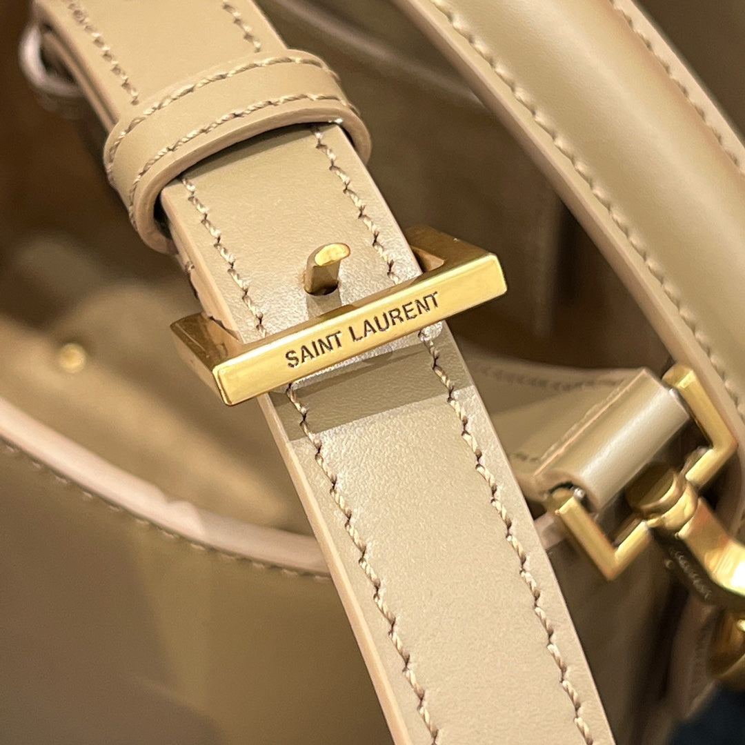 YSL Bucket Bag 17 Taupe Calfskin Leather