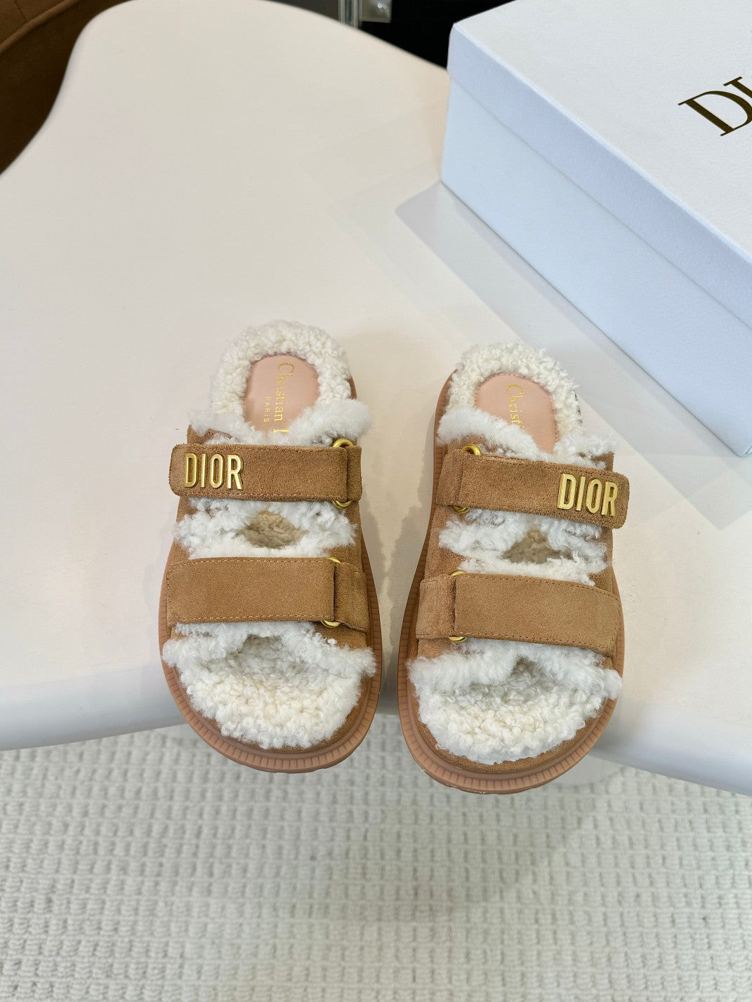 CD Dioract Slide Brown Suede And Fleece Lining