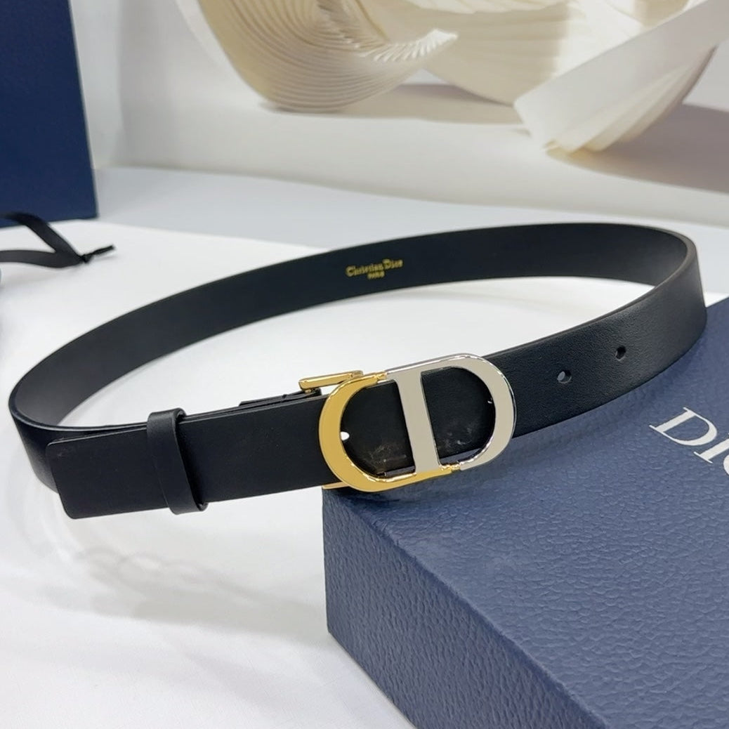 Dior 2026 Two-Tone Buckle Belt 30mm Leather 186129