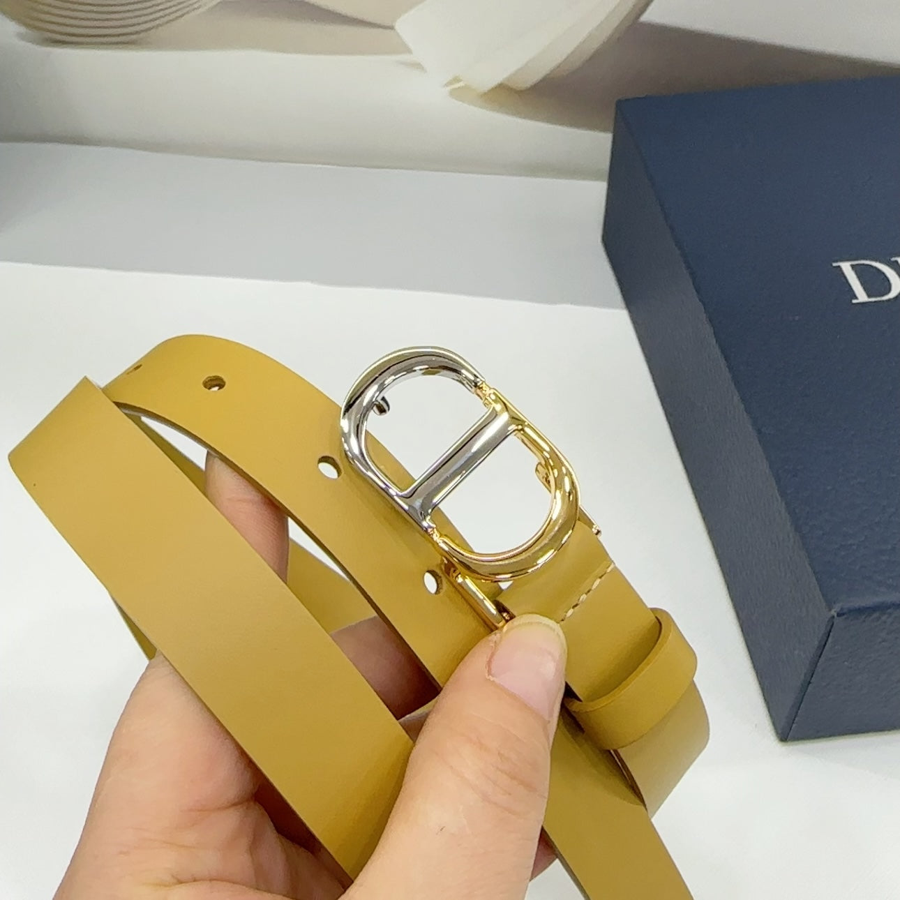 Dior 2026 Two-Tone Buckle Belt 20mm Leather 186140