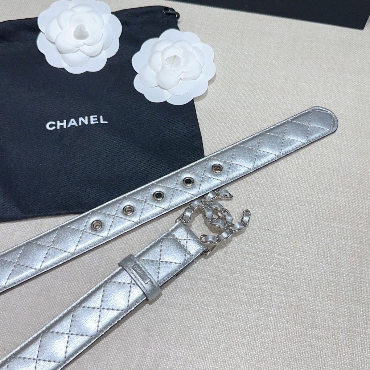 CC Women's Belt 3.0CM Sliver Lambskin Sliver Buckle 190581