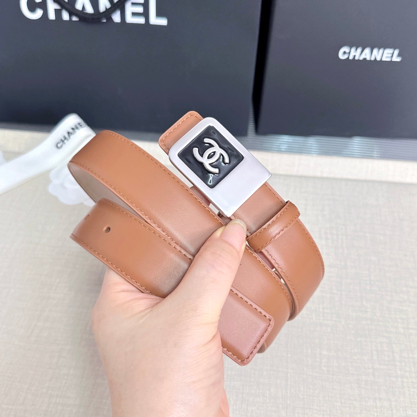 Chanel 2026 Square CC Buckle Belt 30mm Cowhide 209873