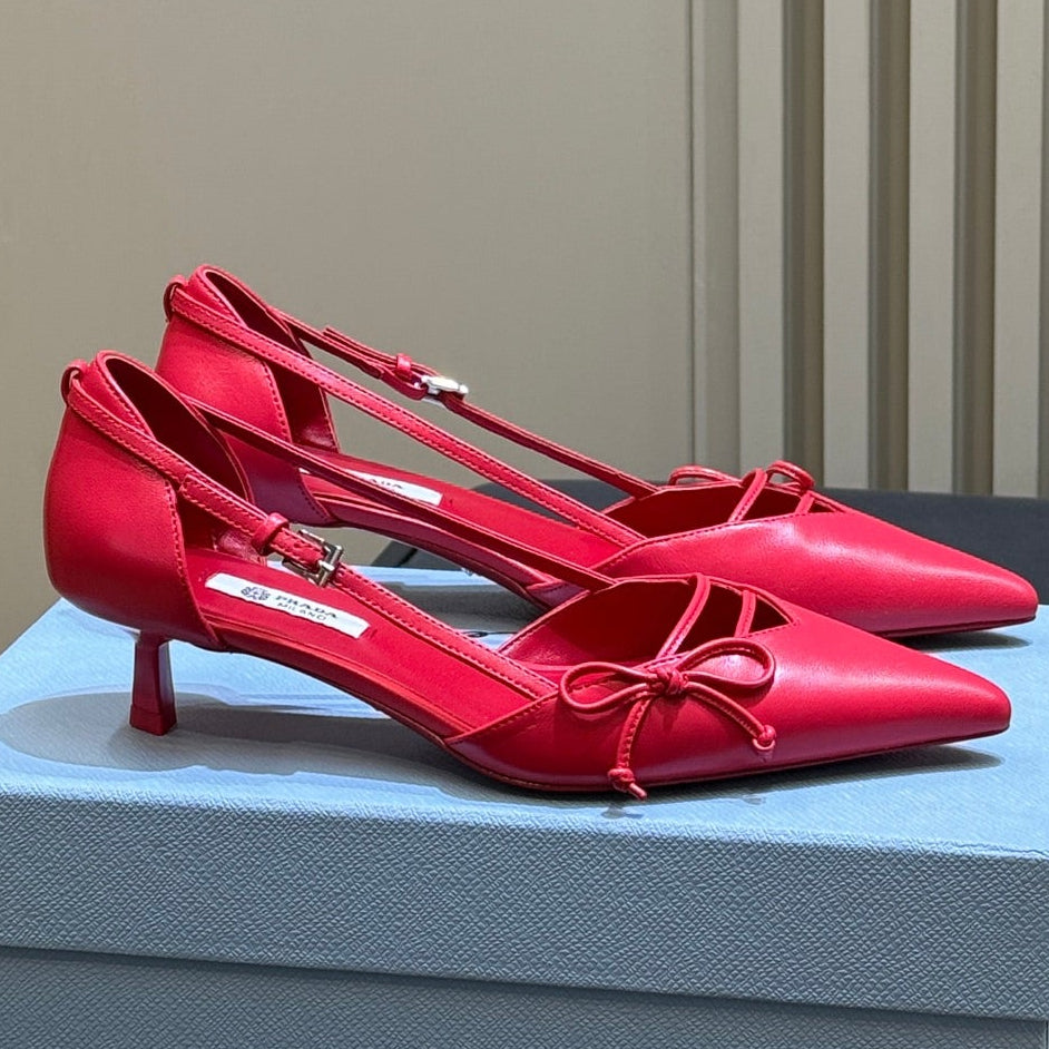 Prada 2026 Bow Pointed-Toe Pumps 45mm Calfskin 151241