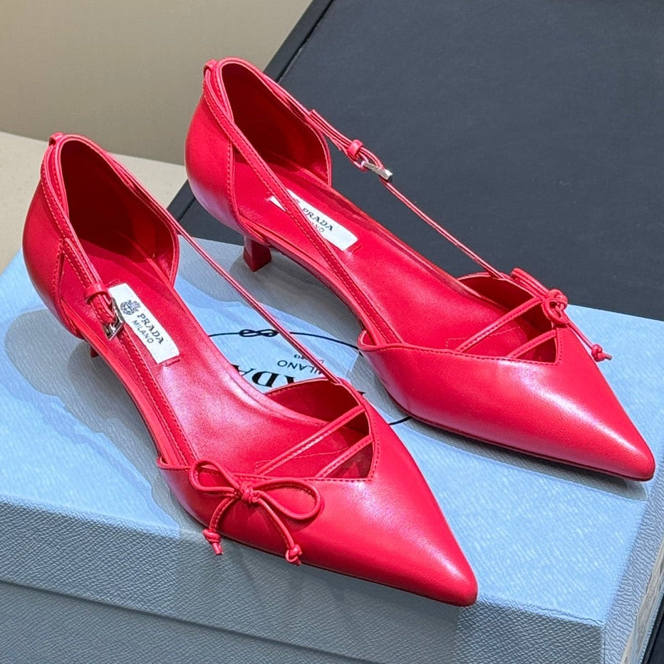 Prada 2026 Bow Pointed-Toe Pumps 45mm Calfskin 151241
