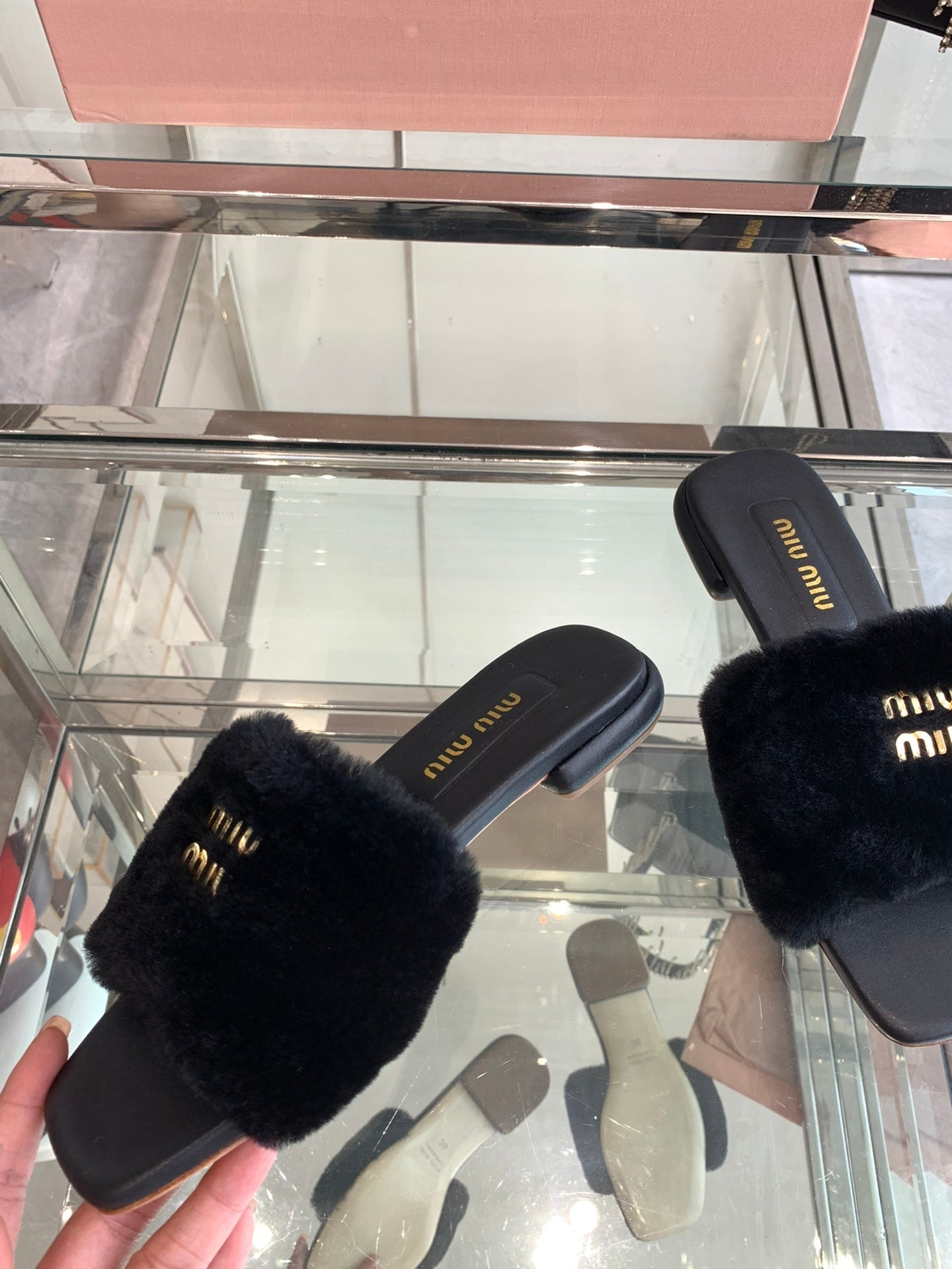 Miu Slippers Black Super Soft Wool
