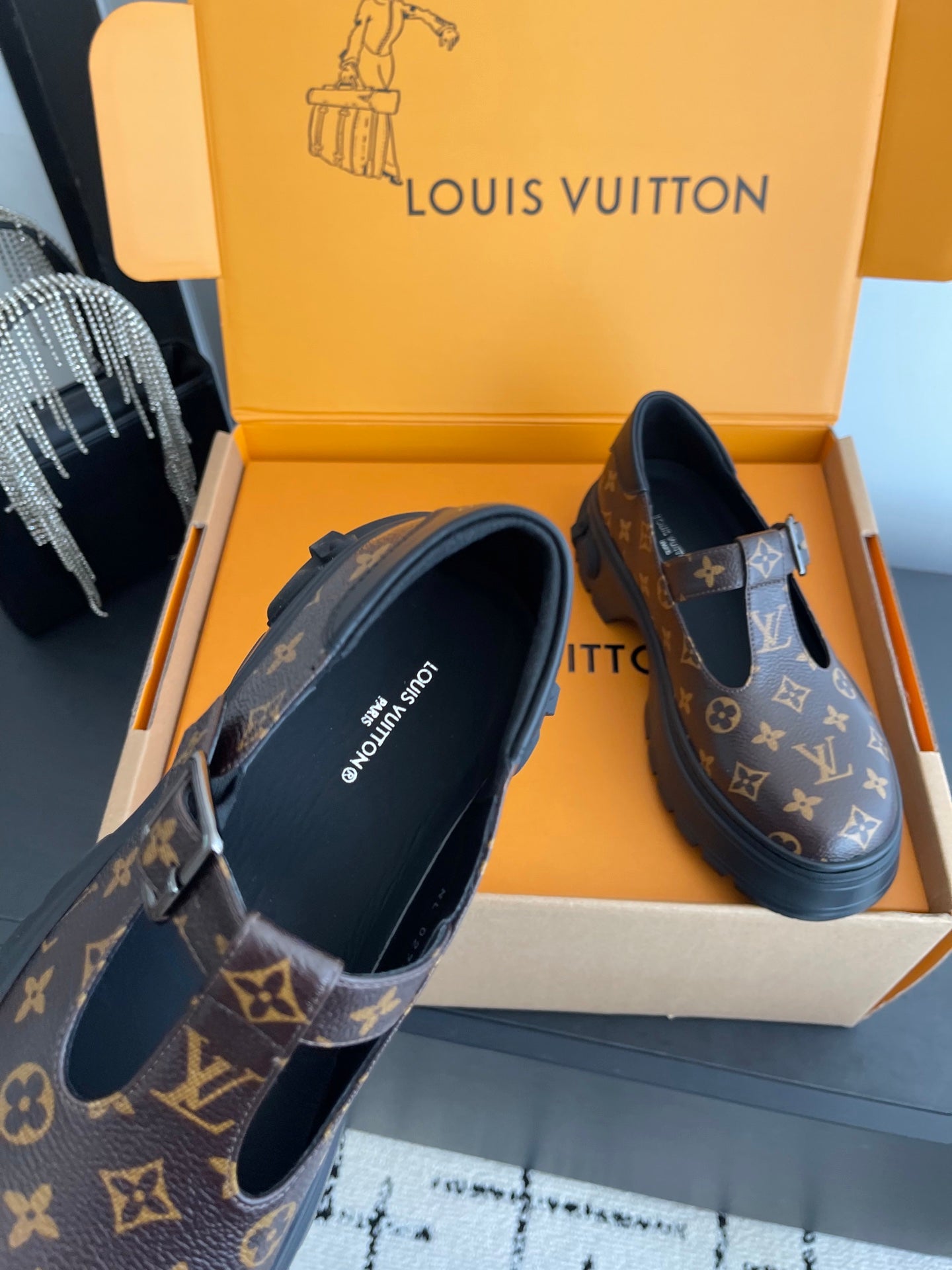 LV 26ss Platform Mary Jane Brown Monogram Cowhide 631500