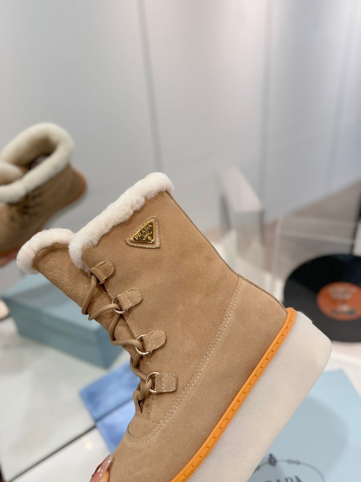 Prada 2026 Platform Snow Boots Suede Wool 166143