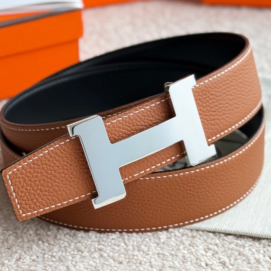 HM Constance Buckle Belt 38mm Brown Black Leather 187558