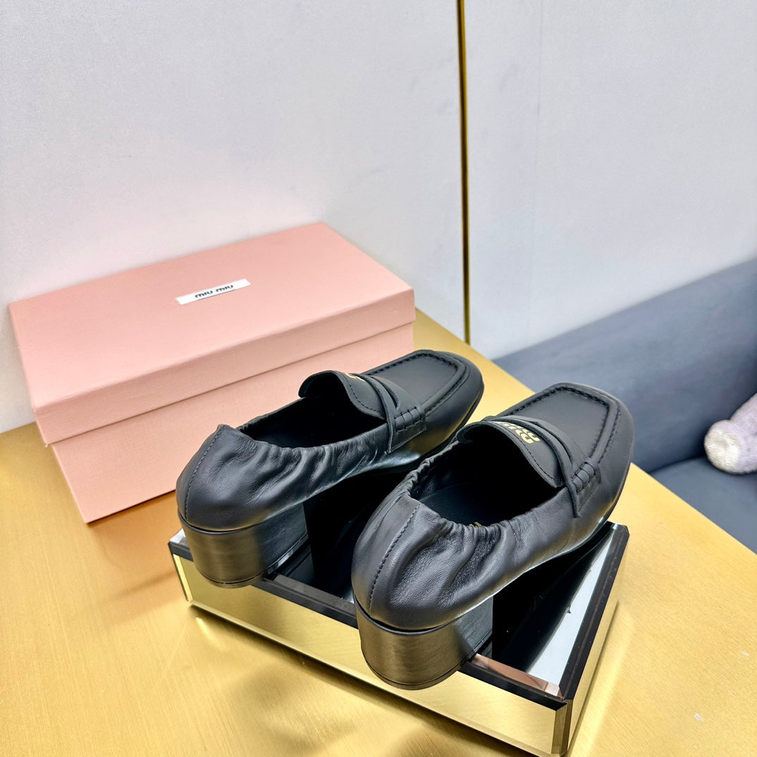 Miu Miu 2026 Square Heel Loafers 40mm Cowhide 981868