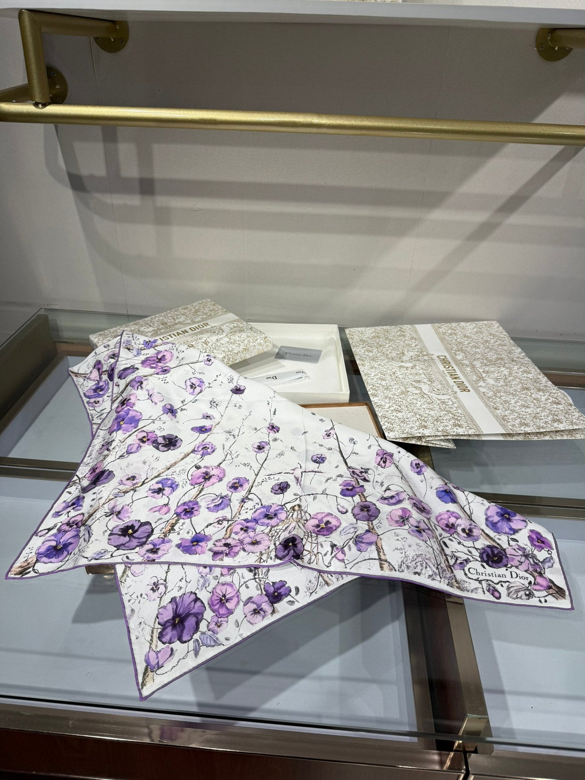 Dior 2026 Le Bal des Fleurs Scarf 70cm Purple Silk 186956