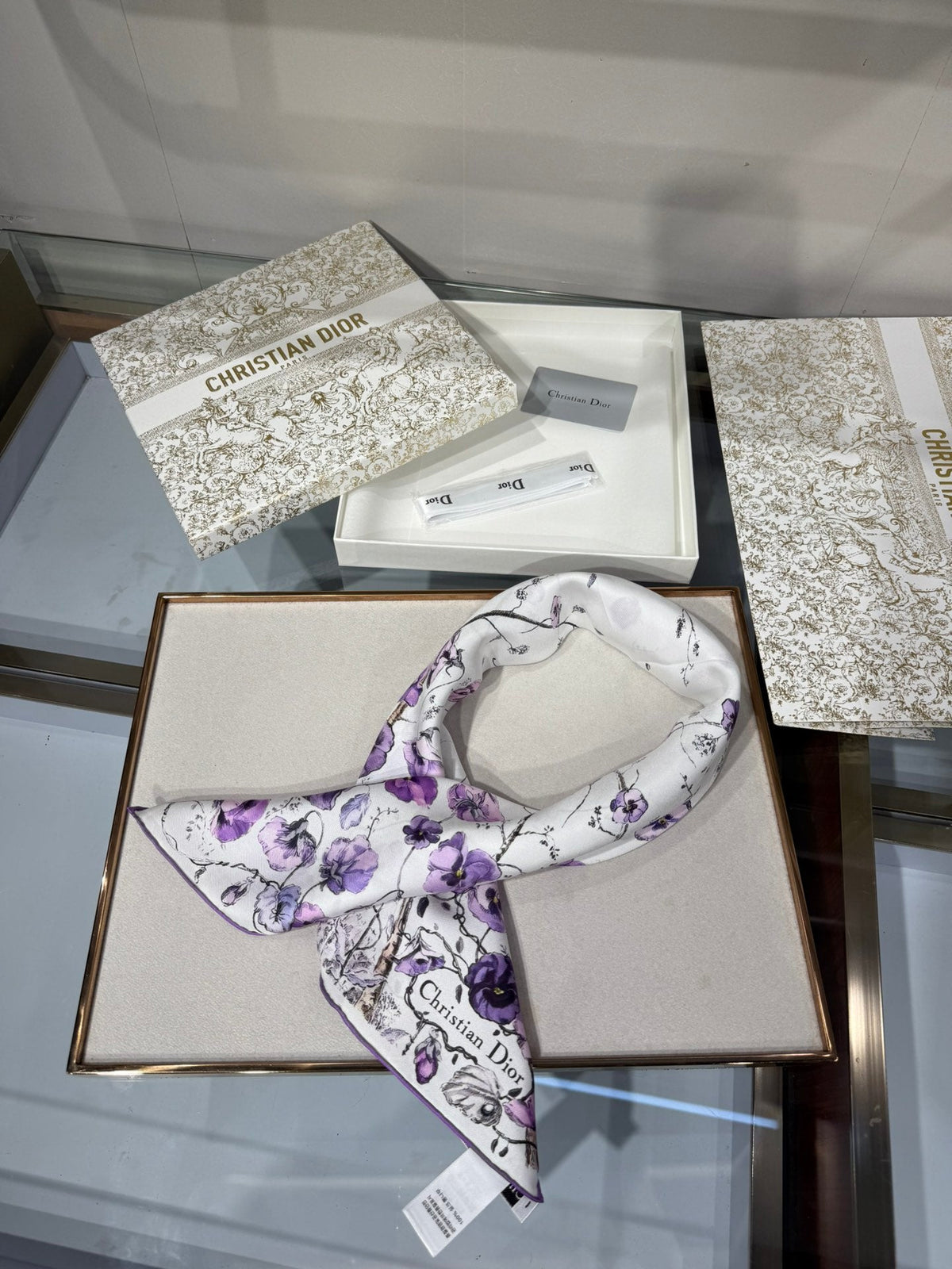 Dior 2026 Le Bal des Fleurs Scarf 70cm Purple Silk 186956