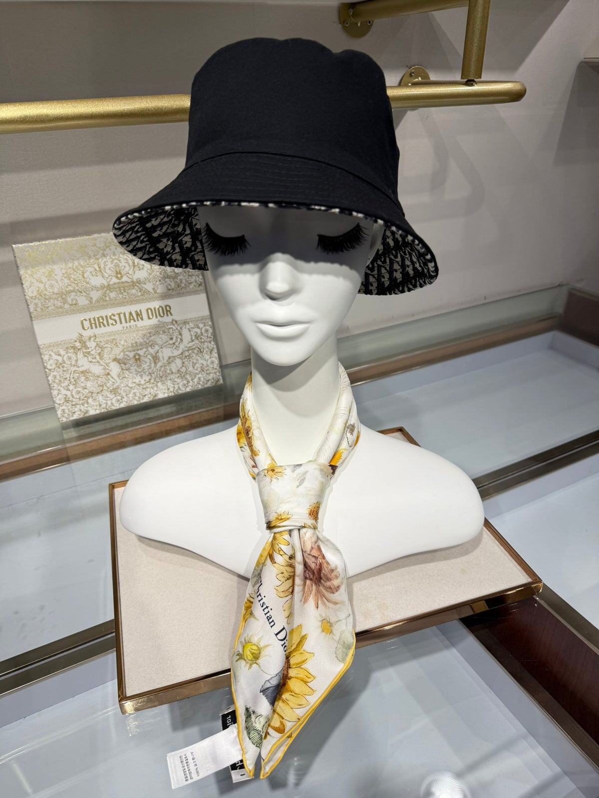Dior 2026 Sunflower Scarf 70cm White Mix Yellow Silk 186953