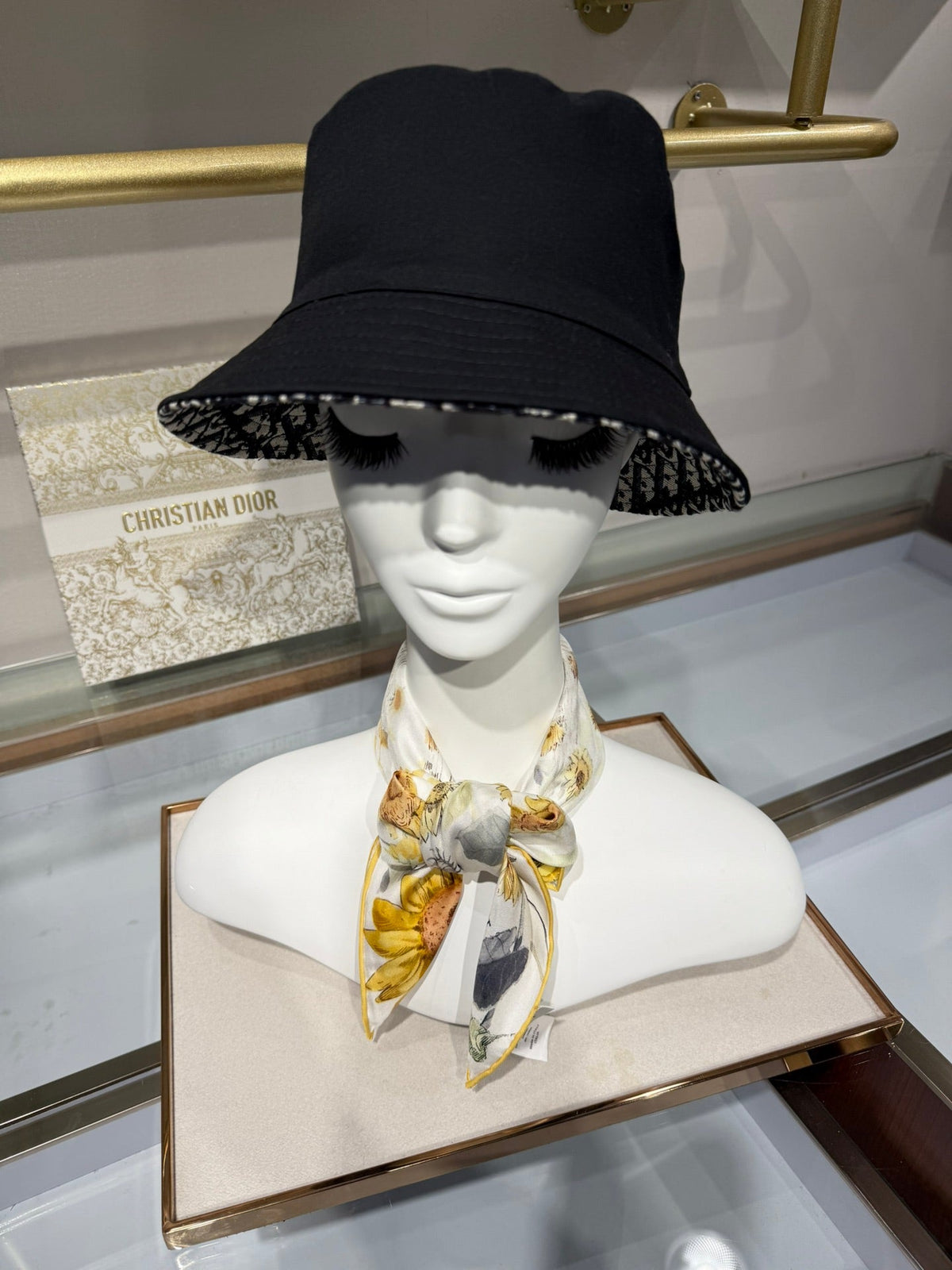 Dior 2026 Sunflower Scarf 70cm White Mix Yellow Silk 186953