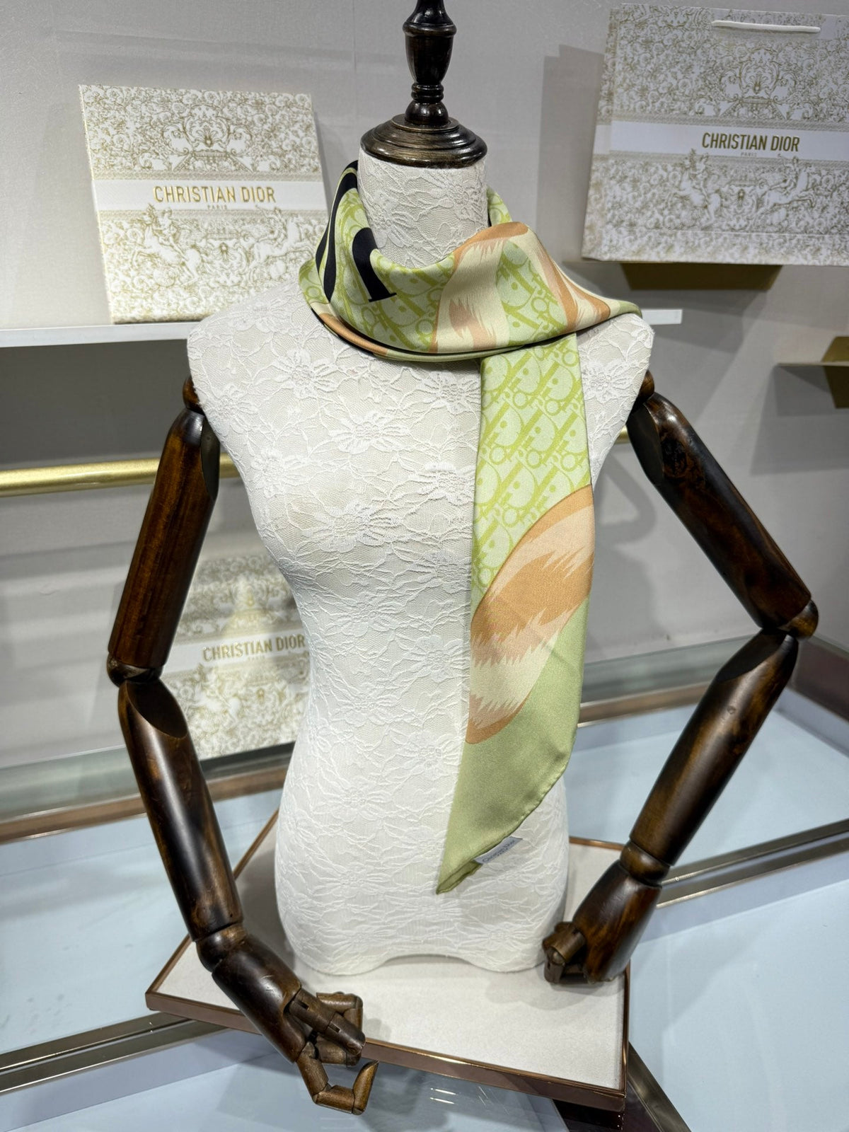 Dior 2026 Square Scarf 90cm Green Silk 214754