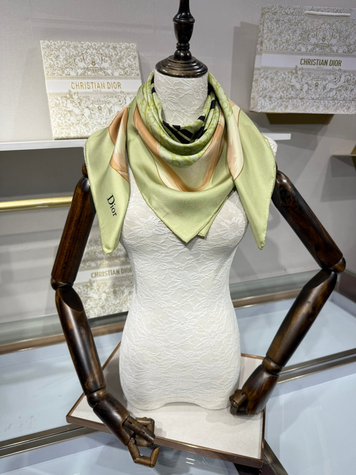 Dior 2026 Square Scarf 90cm Green Silk 214754