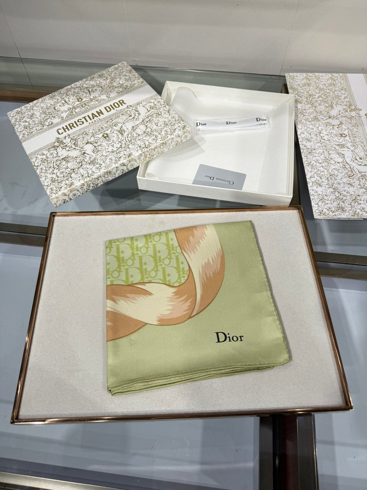 Dior 2026 Square Scarf 90cm Green Silk 214754