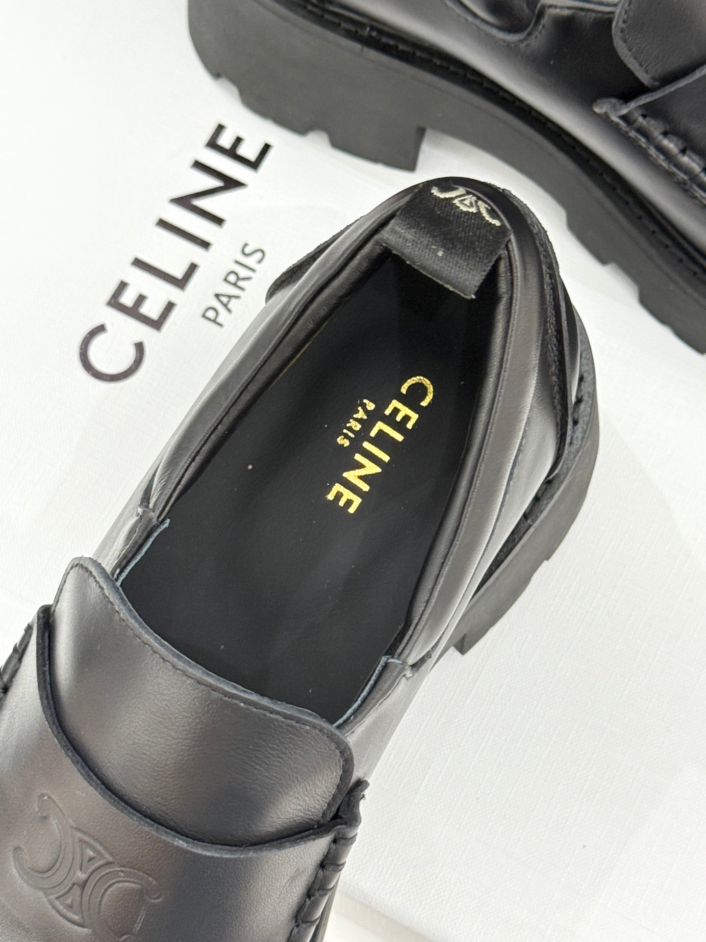 Celine 2026 Arc de Triomphe Platform Loafers Black Sheepskin 474608