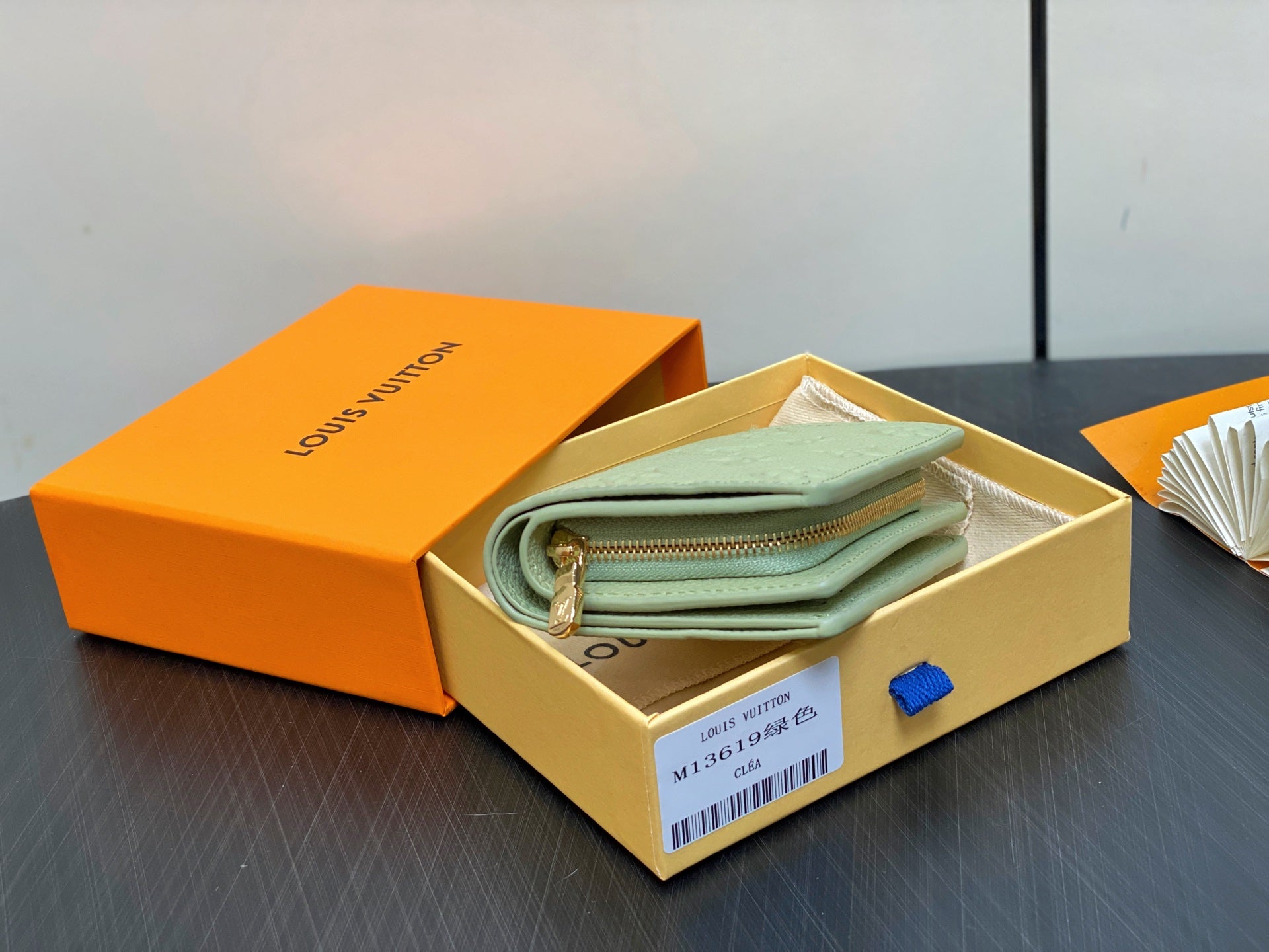 LV x TM Portfolio Claire Green Gold Leather 329879