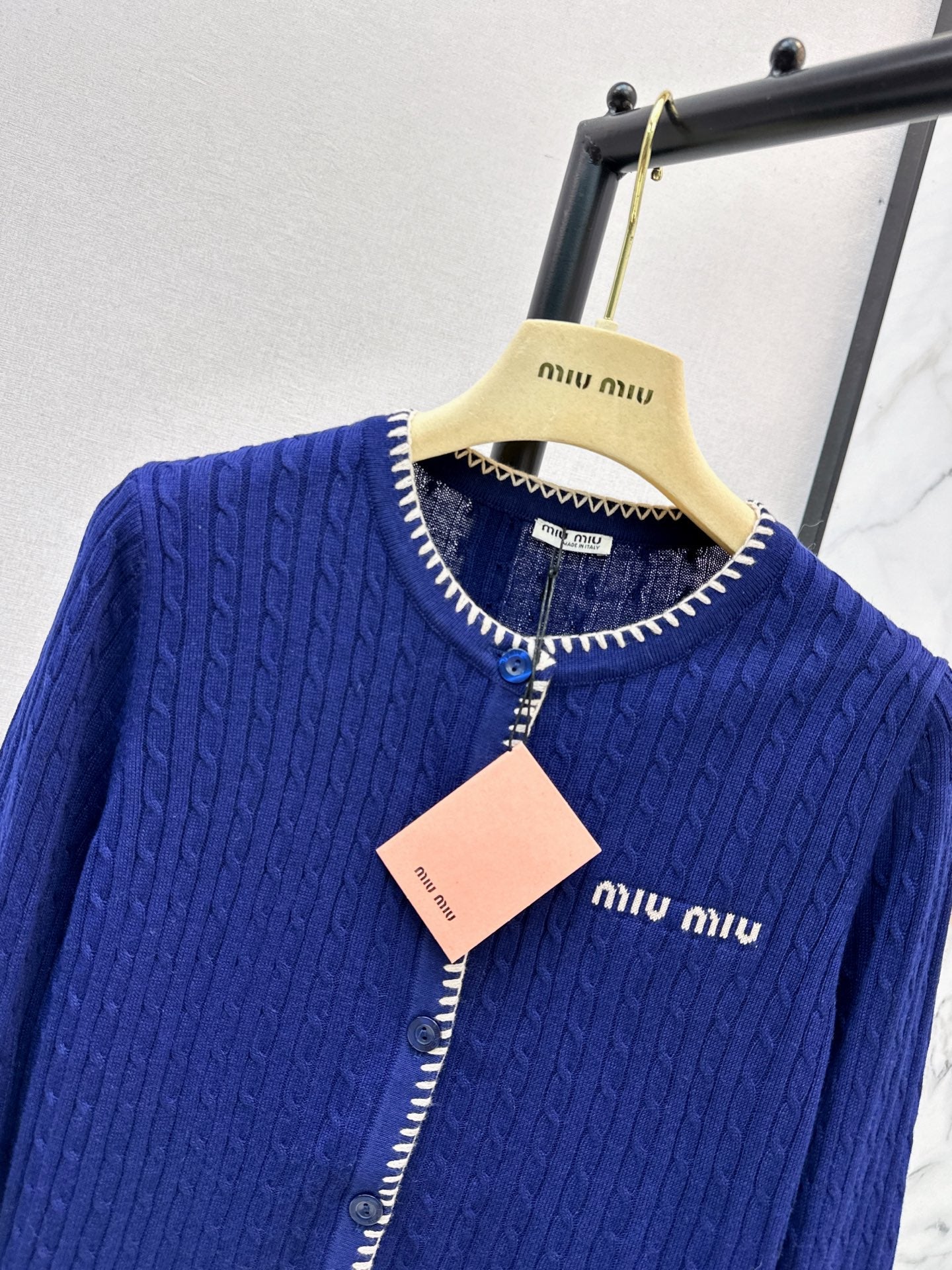Miumiu 2026 Cardigan Blue And Beige Wool 782136