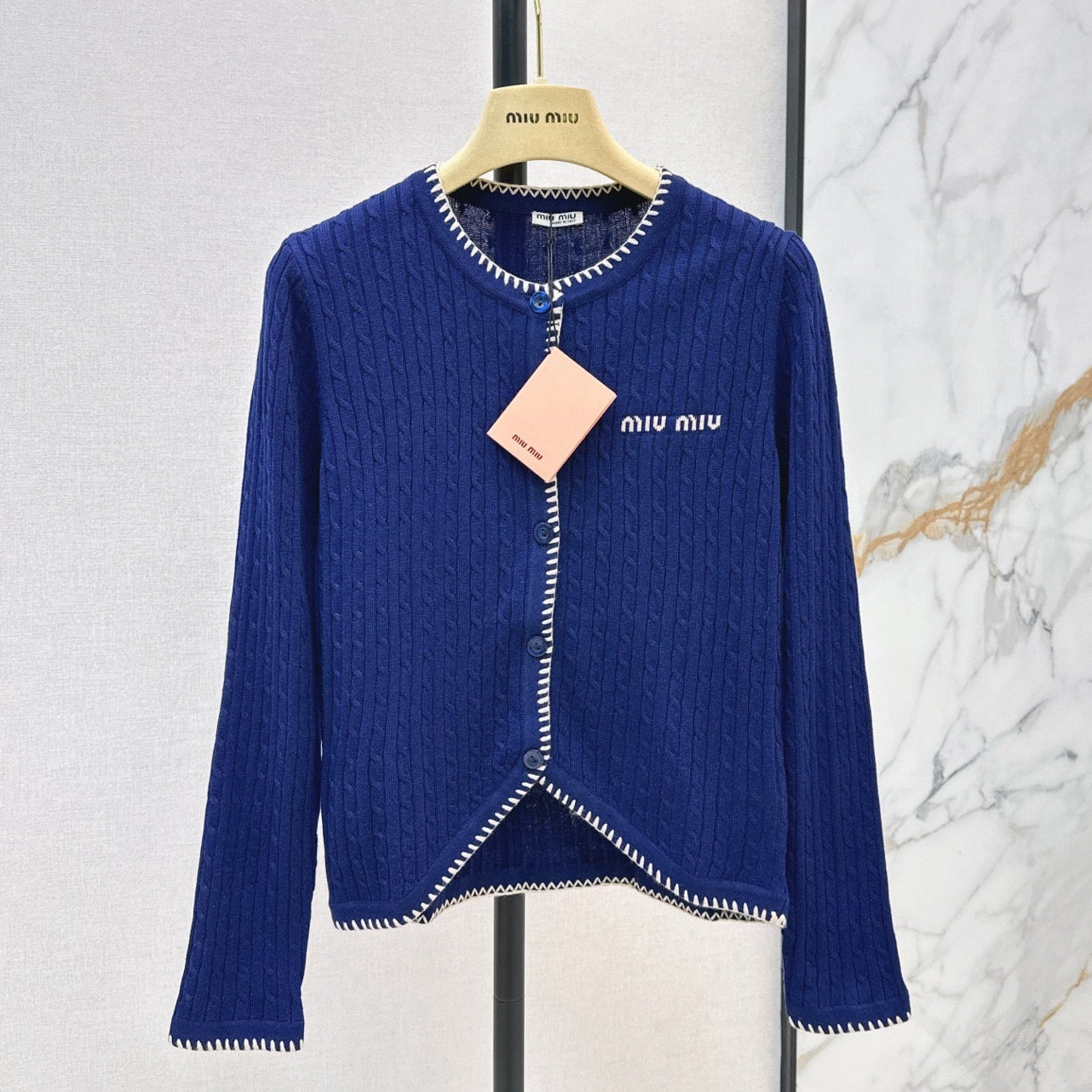 Miumiu 2026 Cardigan Blue And Beige Wool 782136
