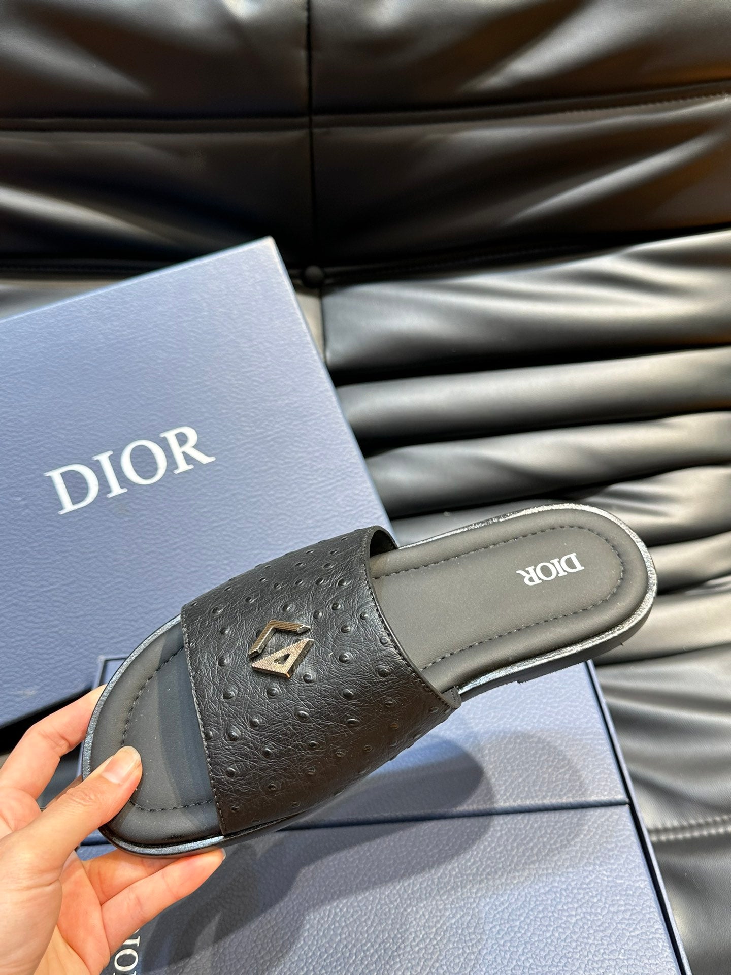CD ALIAS SUMMER SLIPPER BLACK CALFSKIN
